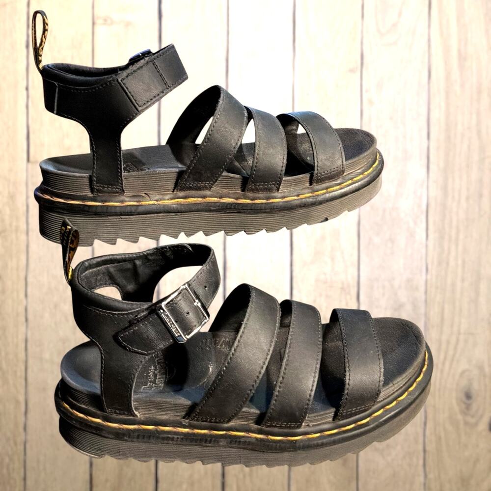 Women's Size 9 DR. MARTENS Blaire Black Leather Strappy Casual Sandals EUC